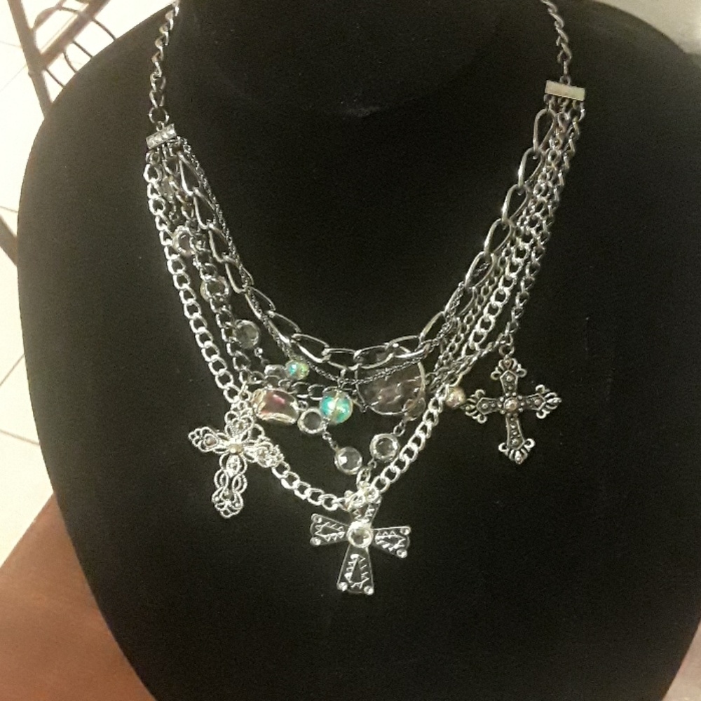 New Candies multilayered  cross necklace